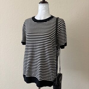 Lacoste Striped Short Sleeve Sweater Top Women Size 4